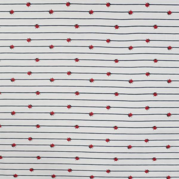 0,50 MTR. ♥ LITTLE LADYBUGS MARIENKÄFER LINES NAVY JERSEY  ♥
