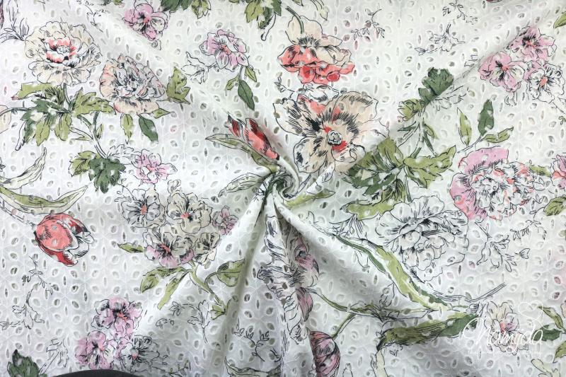 0,5 MTR. ♥ LoCHSTICKEREI NaTURE FLOWERS - BAUMWoLLE  ♥