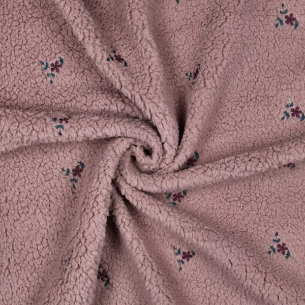 0,5 MTR. ♥ TEDDY GESTICKTE BLÜMCHEN MAUVE ♥