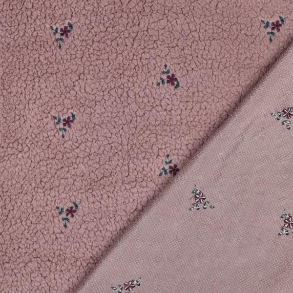 0,5 MTR. ♥ TEDDY GESTICKTE BLÜMCHEN MAUVE ♥