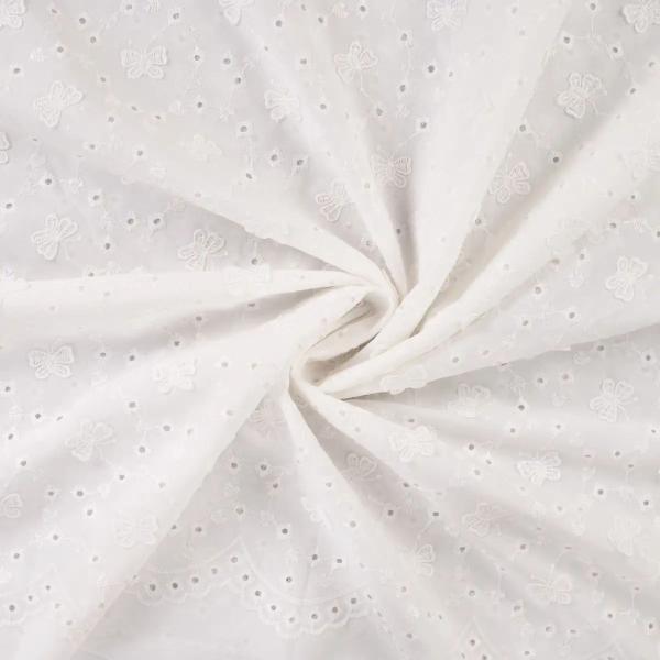 0,5 MTR. SCHMETTERLINGE GESTICKT MIT BOGENKANTE NATUR BAUMWOLLE