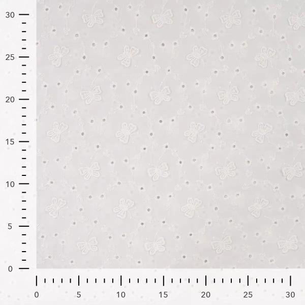 0,5 MTR. SCHMETTERLINGE GESTICKT MIT BOGENKANTE NATUR BAUMWOLLE