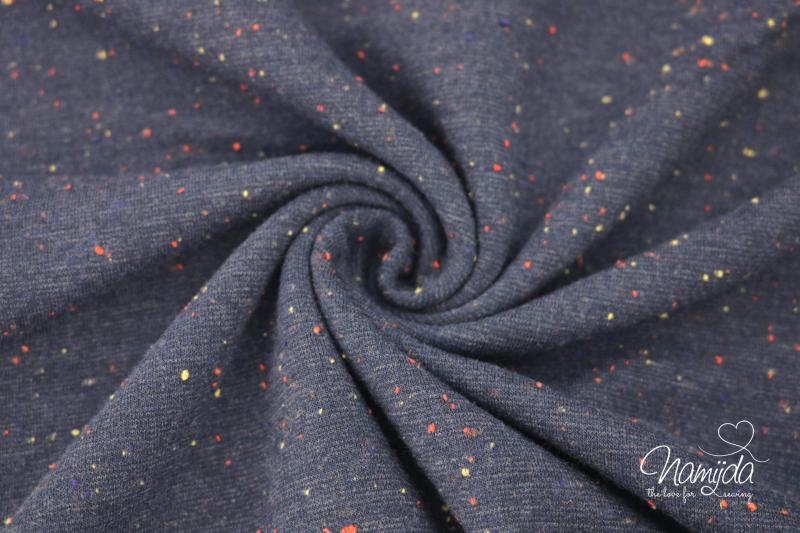 0,5 MTR. Kuschliger KONFETTI SWEAT DARK NAVY MELANGE - bunte Tupfen - Farbeffekte