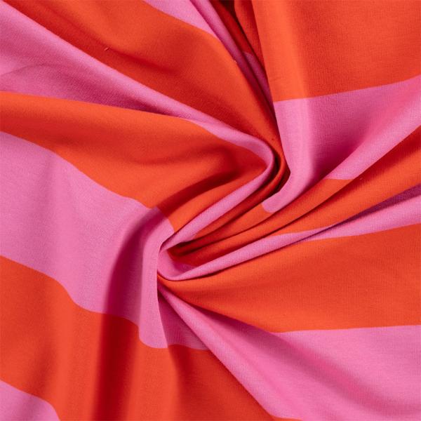 0,50 MTR. XL STREIFEN ORANGE ROSA - FRENCH TERRY