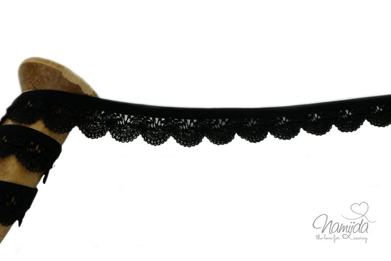 1 MTR. ♥ Elastische BOGENSPITZE - Ziergummi - SCHWARZ - 1,8cm ♥