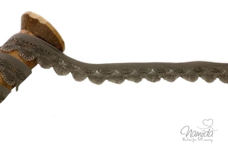 1 MTR. ♥ Elastische BOGENSPITZE - Ziergummi - TAUPE - 1,8cm ♥