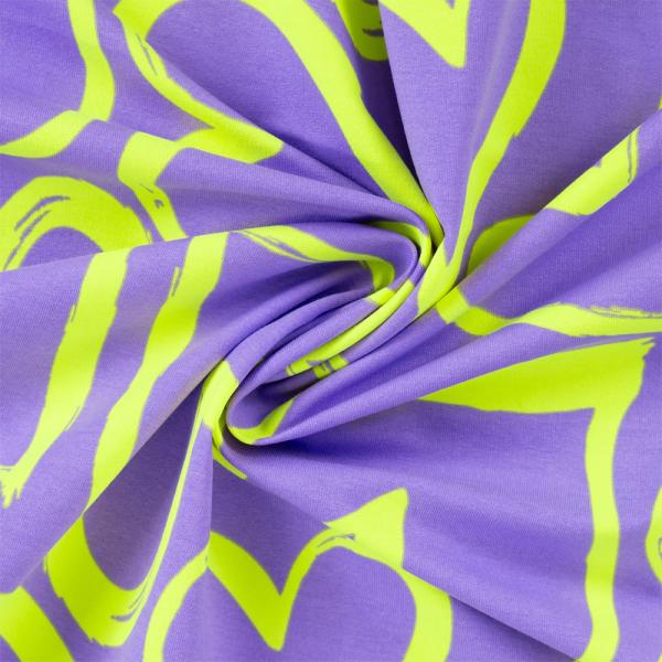 0,50 MTR. NEON HEARTS HELL LILA SOFT SWEAT FRENCH TERRY