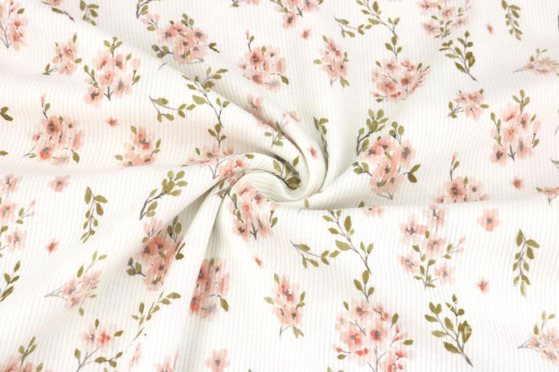 0,5 MTR. ♥ RIPPSTRICK JERSEY FLOWERS NATUR ♥