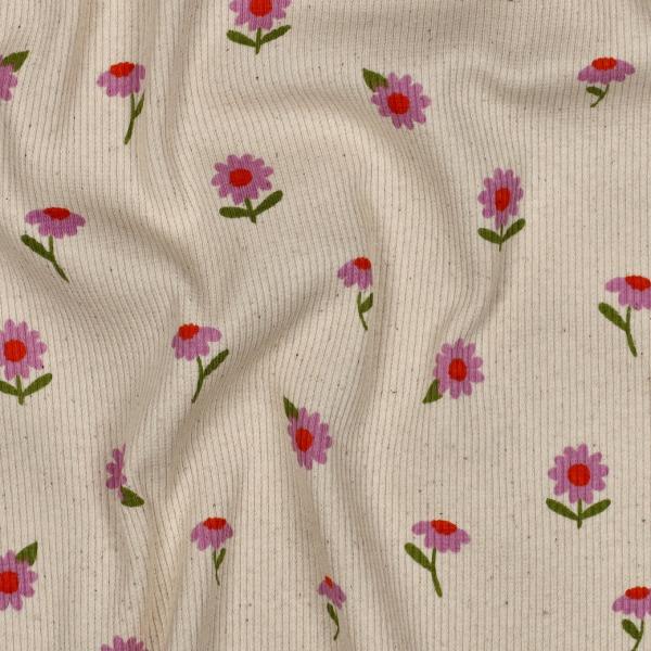 0,5 MTR. ♥ RIPPSTRICK JERSEY  BLÜMCHEN NATURAL ♥