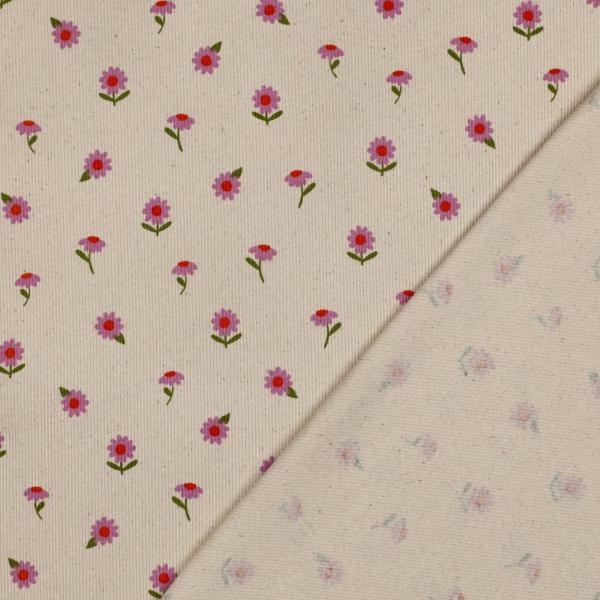 0,5 MTR. ♥ RIPPSTRICK JERSEY  BLÜMCHEN NATURAL ♥