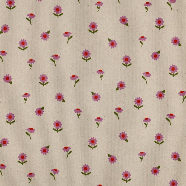 0,5 MTR. ♥ RIPPSTRICK JERSEY  BLÜMCHEN NATURAL ♥