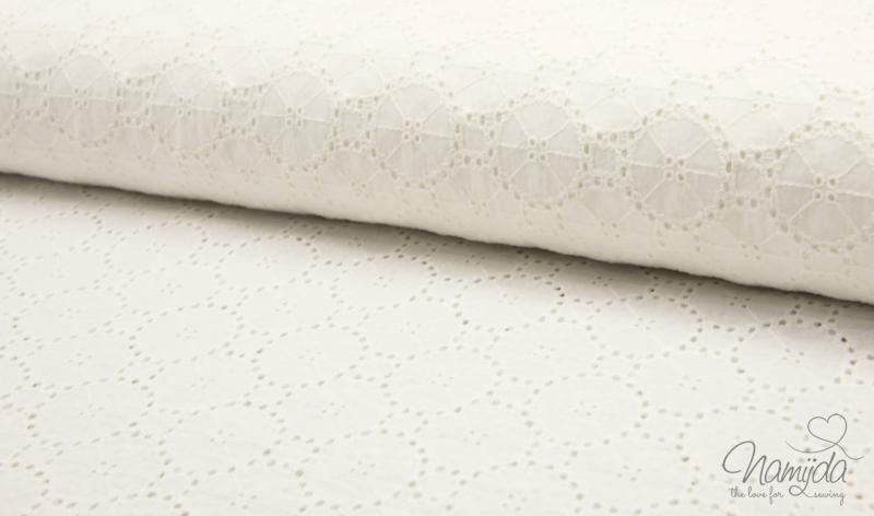 0,5 MTR. ♥ LOCHSTICKEREI - CIRCLES STICKEREI - BAUMWOLLE - CREME ♥