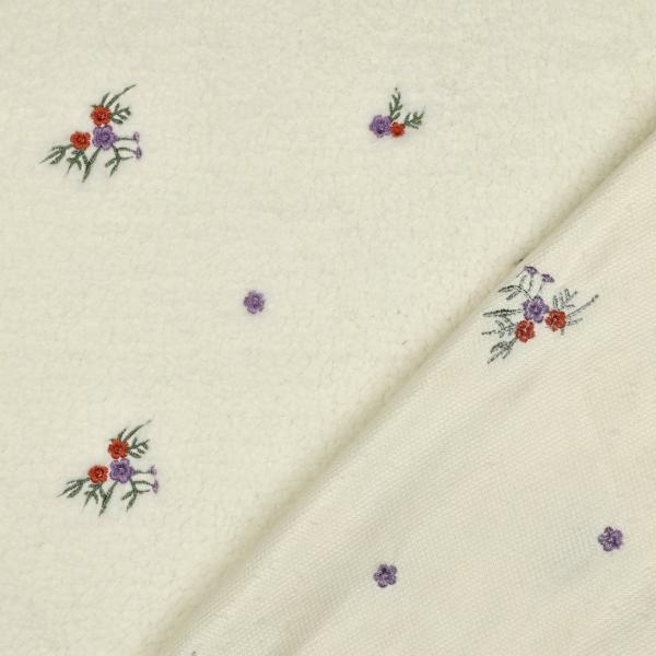 0,5 MTR. ♥ TEDDY GESTICKTE BLÜMCHEN NATUR ♥