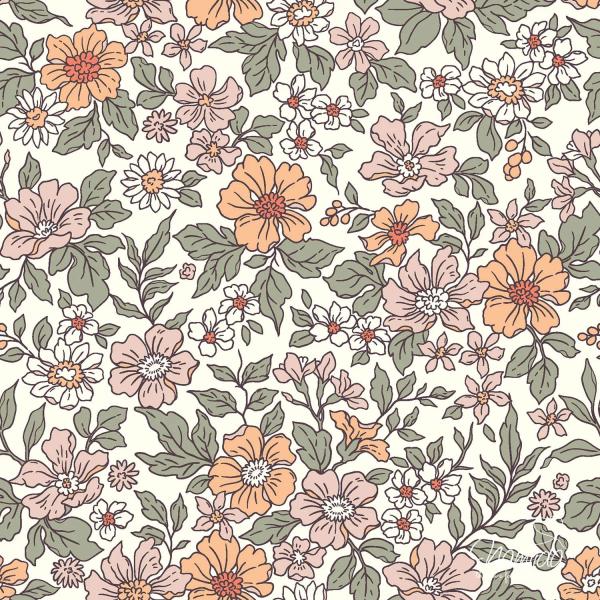 0,5 MTR. ♥ RIPPSTRICK JERSEY RETRO FLOWERS ♥