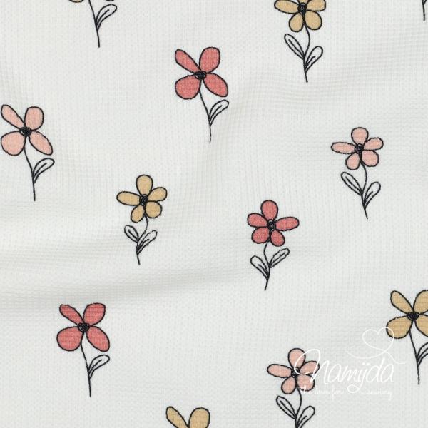 0,5 MTR. ♥ WAFFEL STRICKJERSEY - FLOWERS PEACH/APRICOT ♥