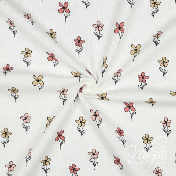 0,5 MTR. ♥ WAFFEL STRICKJERSEY - FLOWERS PEACH/APRICOT ♥