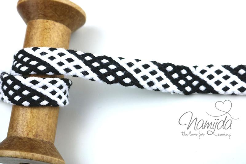 1 MTR. KORDEL Flach - BLACK KARO - 1,8cm