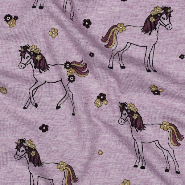 0,50 MTR.  ♥ GLITZER PFERDE MAUVE JERSEY ♥