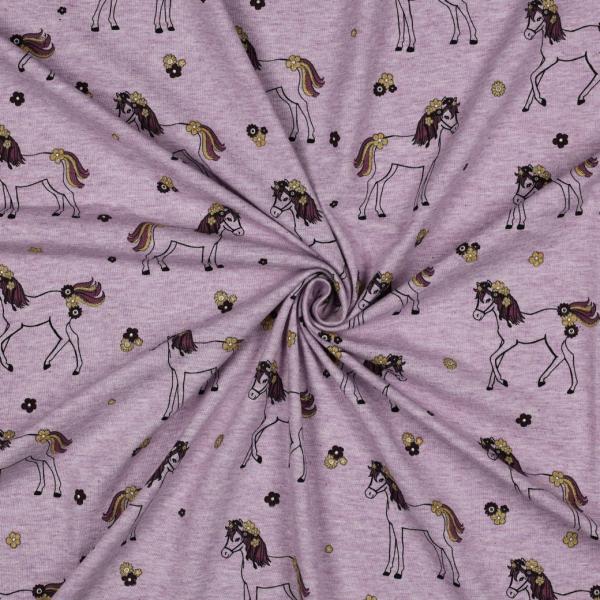 0,50 MTR.  ♥ GLITZER PFERDE MAUVE JERSEY ♥
