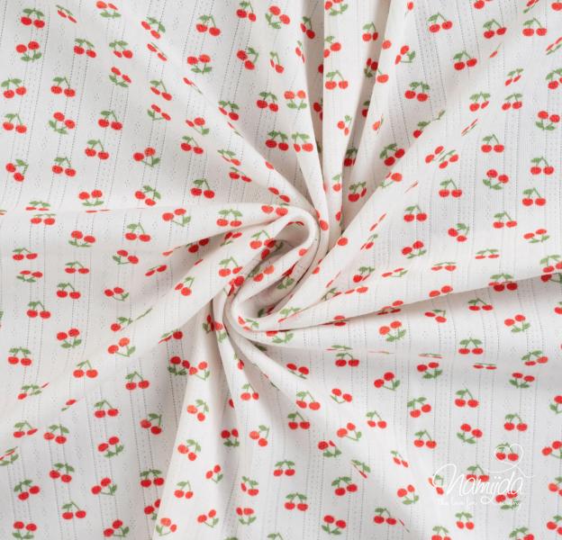 0,5 MTR.  ♥ BAUMWOLLJERSEY POINTOILLE Lochstickerrei - CHERRY LOVE ♥
