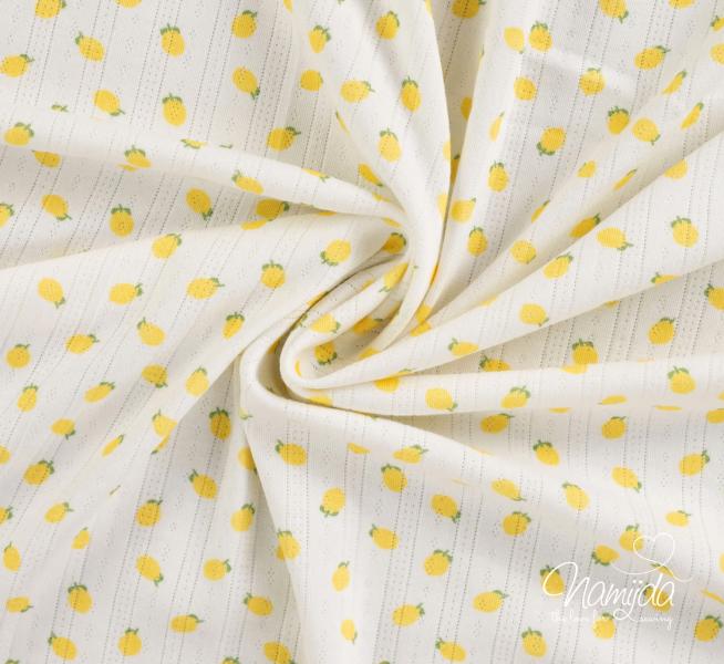 0,5 MTR.  ♥ BAUMWOLLJERSEY POINTOILLE Lochstickerrei - ZITRONEN LIEBE ♥
