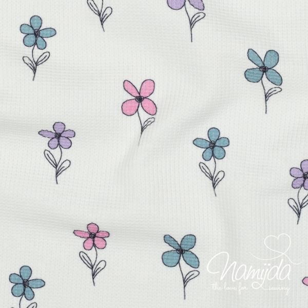 0,5 MTR. ♥ WAFFEL STRICKJERSEY - FLOWERS FLIEDER/ROSE ♥