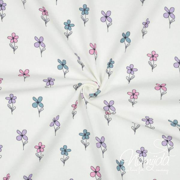 0,5 MTR. ♥ WAFFEL STRICKJERSEY - FLOWERS FLIEDER/ROSE ♥