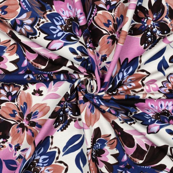 0,5 MTR. AUTUMN BLOOMS NATUR/LILA - FRENCH TERRY