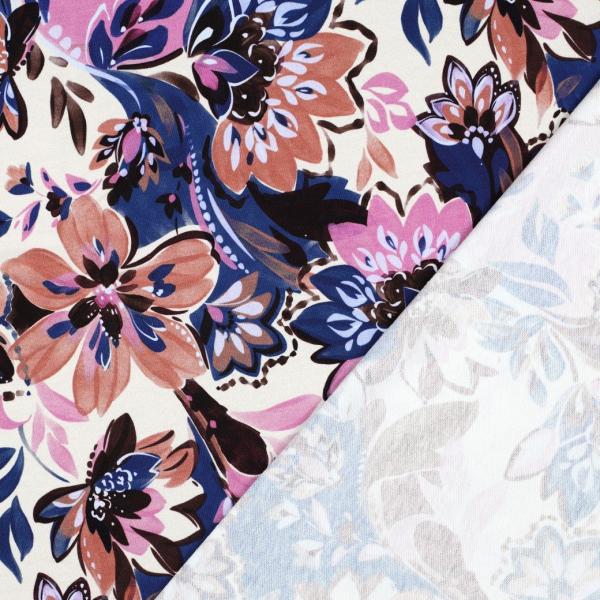 0,5 MTR. AUTUMN BLOOMS NATUR/LILA - FRENCH TERRY