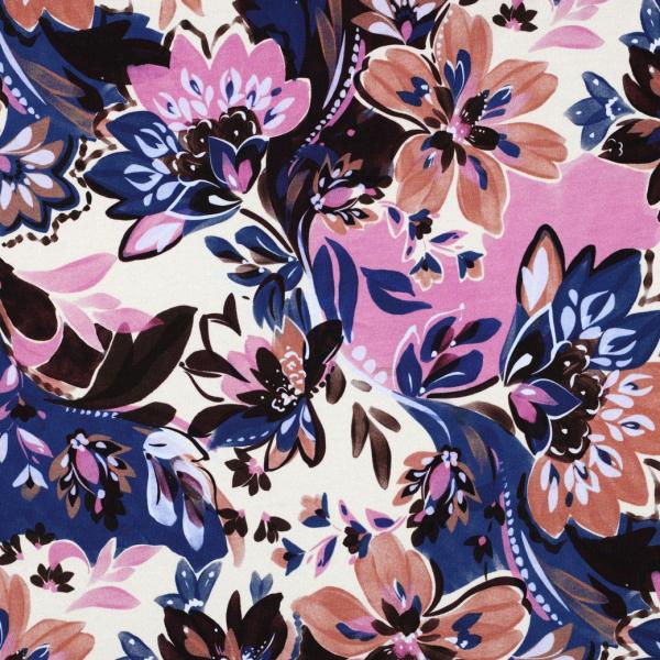 0,5 MTR. AUTUMN BLOOMS NATUR/LILA - FRENCH TERRY