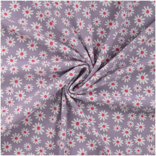 0,5 MTR. ♥ RIPPSTRICK JERSEY DAISIES FLIEDER ♥