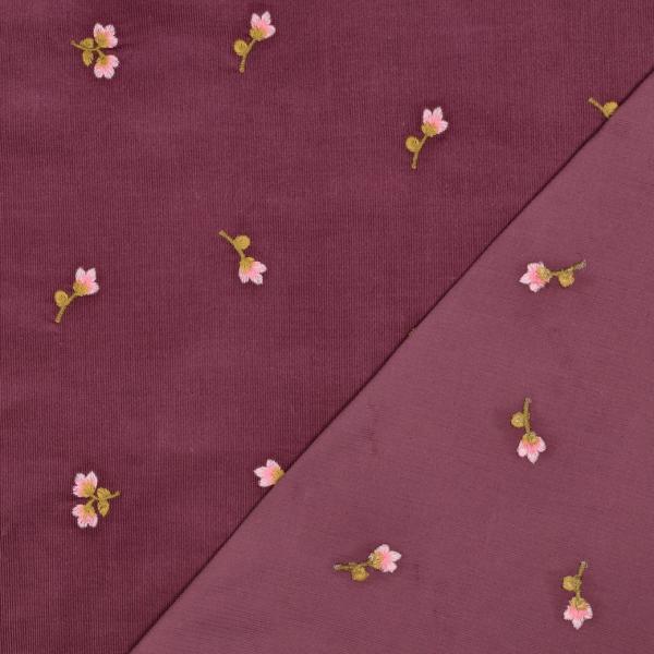 0,5 MTR. ♥ WEICHER BABY FEINCORD BROMBEERE/BEERE GESTICKE BLÜMCHEN ♥