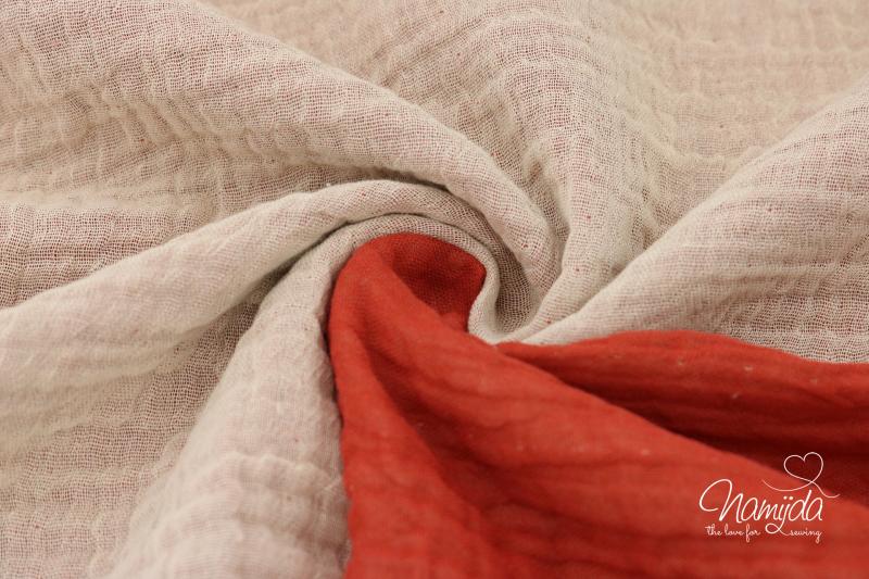0,5 MTR. ♥ DouBLE FACE GAUZE - Musselin  ROSE-BEIGE/TERRACOTTA - Baumwollstoff ♥