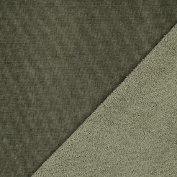 0,50 MTR. ♥ FEINCORD DOUBLEFACE FLEECE KHAKI STRETCH ♥