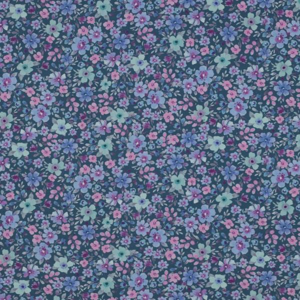 0,5 MTR.♥ BLÜTENMEER PETROL BAUMWOLL POPELINE ♥