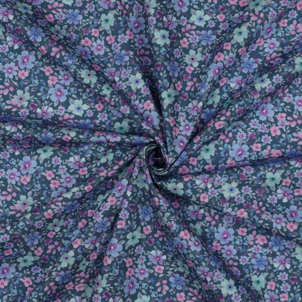 0,5 MTR.♥ BLÜTENMEER PETROL BAUMWOLL POPELINE ♥