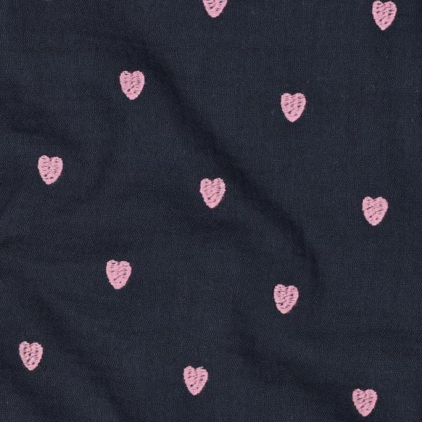 0,5 MTR. ♥ MUSSELIN GESTICKTE ROSE HERZEN - NAVY ♥
