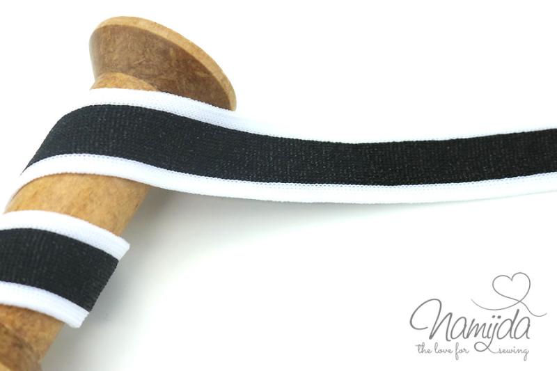 1 MTR. SUPER WEICHES GLITZER LUREX BAND SCHwARZ/WeiSS - 2,5cm