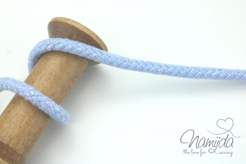1 MTR. ♥ GEFLoCHTENE LUREX HooDIE KORDEL - HELLBLau/SILBER - 10mm ♥