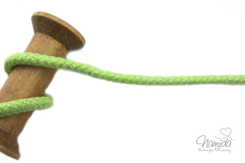 1 MTR. ♥ GEFLoCHTENE LUREX HooDIE KORDEL - LIME/SILBER - 10mm ♥