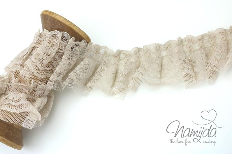 1 MTR. ♥ RüSCHENBORTE PLISSE TÜLL Beige ♥