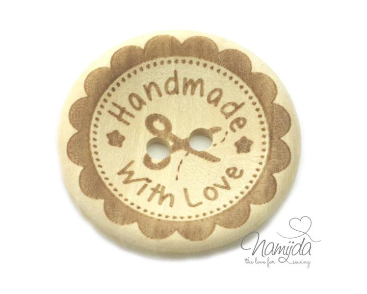 1 Stück HANDMADE WITH LoVE SCHERE - HOLZKNOPF - 30mm