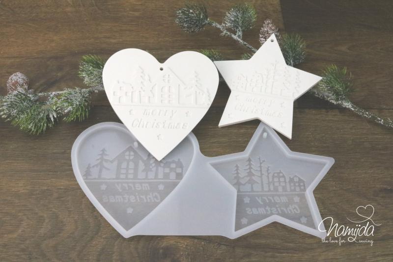 1 STÜCK ♥ GIESSFORM SILIKON WEIHNACHTS STERN & HERZ ZUM AUFHÄNGEN ♥