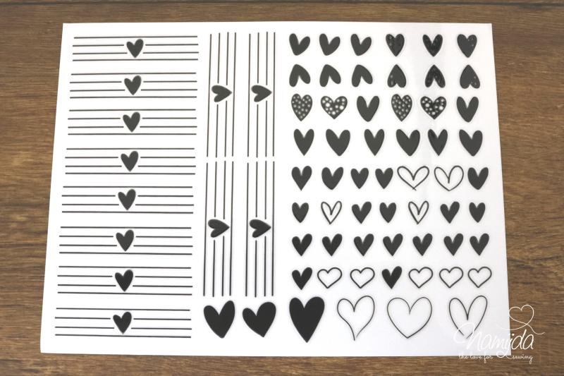 1 BOGEN - RUB-ON STICKER ♥ HERZEN & STREIFEN - A5 ♥