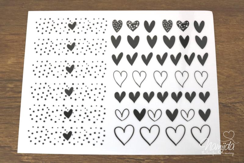 1 BOGEN - RUB-ON STICKER ♥ HERZEN & PUNKTE - A5 ♥