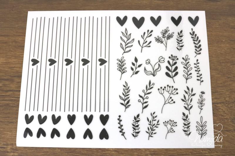 1 BOGEN - RUB-ON STICKER ♥ HERZEN & BLUMEN - A5 ♥