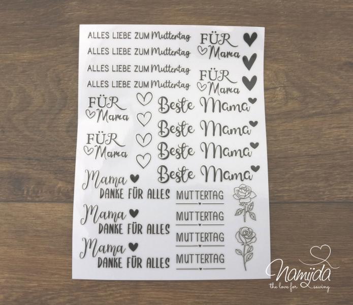 1 BOGEN - RUB-ON STICKER ♥ ALLES LIEBE ZUM MUTTERTAG - A5 ♥
