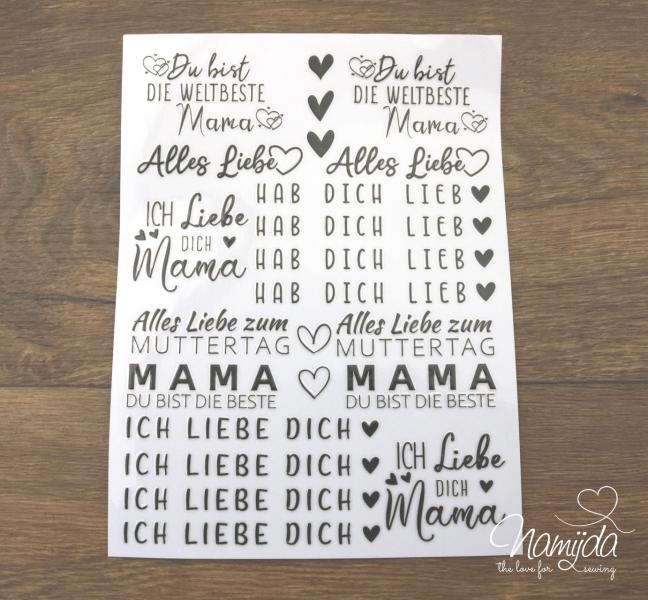 1 BOGEN - RUB-ON STICKER ♥ DU BIST DIE WELTBESTE MAMA - A5 ♥