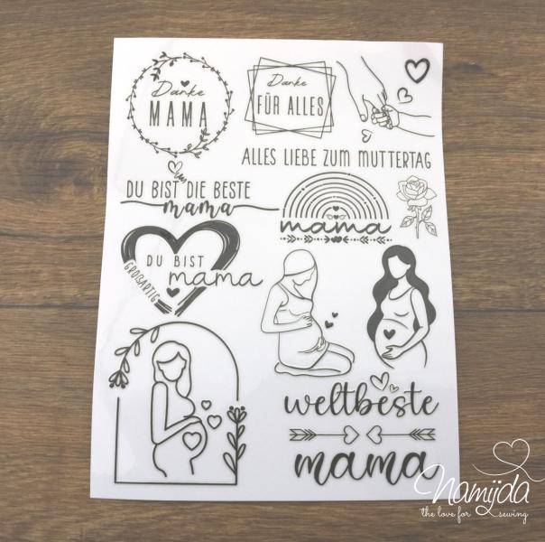 1 BOGEN - RUB-ON STICKER ♥ DANKE MAMA - A5 ♥