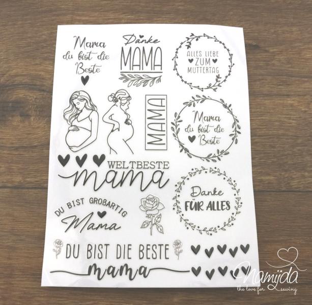 1 BOGEN - RUB-ON STICKER ♥ WELTBESTE MAMA - A5 ♥
